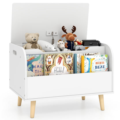 Kids Wooden Toy Box with front bookshelf and four solid wood legs