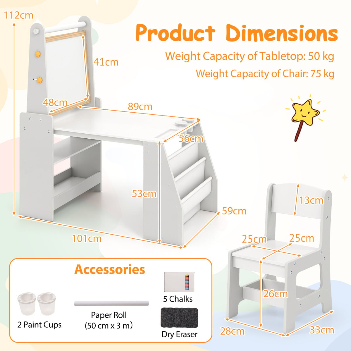 Kids Art Table and Chair Set Multifunctional Kids Activity-Grey