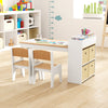 Kids Art Table and Chairs Set with Paper Roll and Storage Shelves-Natural