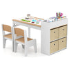 Kids Art Table and Chairs Set with Paper Roll and Storage Shelves-Natural