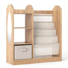 Kids Bookshelf with Full-Length Mirror and 4-Tier Sling Shelves-Natural
