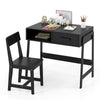 Kids Desk and Chair Set with Drawer and Pine Wood Legs-Black