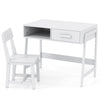 Kids Desk and Chair Set with Drawer and Pine Wood Legs-White
