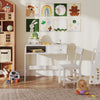 Kids Desk and Chair Set with Drawer and Pine Wood Legs-White