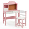 Wooden Kids Study Desk and Chair Set for Kids 3+-Pink & White