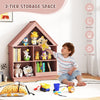 Kids Dollhouse Bookshelf with Anti-toppling Devices and 3-Tier Open Display Shelf for Toddlers-Pink
