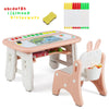 Kids Drawing Table and Chair Set with Flip-Top Tabletop Bookshelf-Pink
