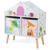 Kids House-shaped Bookshelf with 2 Storage Bins and Elevated Solid Wood Legs-White