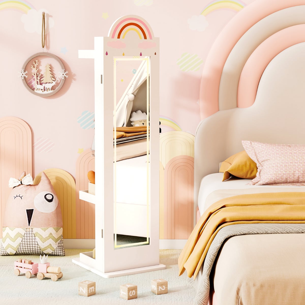 Kids Jewelry Cabinet Standing Children Jewelry Organizer-White