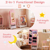Kids Jewelry Cabinet with Sensor Lights and Full-Length Mirror-Pink