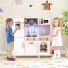 Kids Kitchen Playset Pretend Wooden Play Kitchen with Apron for 3+ Years Old-Pink
