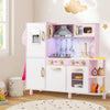 Kids Kitchen Playset Pretend Wooden Play Kitchen with Apron for 3+ Years Old-Pink