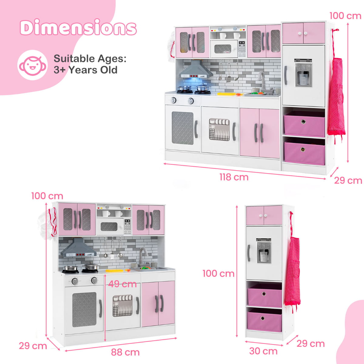 Kids Kitchen Playset with Lights and Sounds-Pink