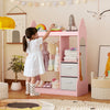 Kids Play Armoire Dresser with Acrylic Mirror Cloth Hanger-Pink