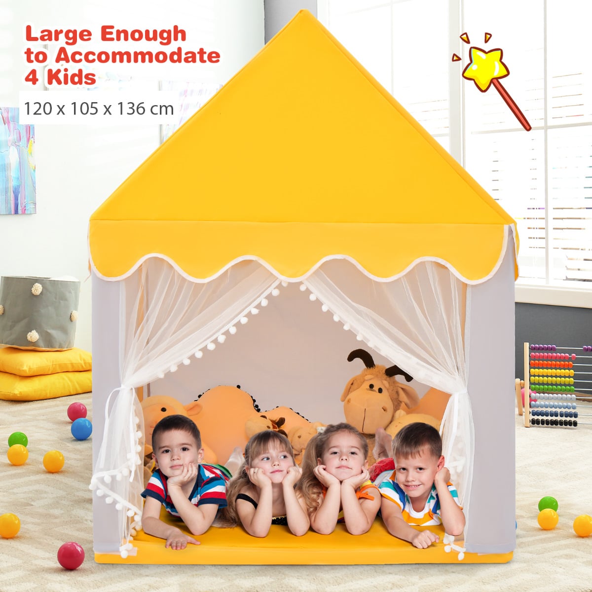 Kids Play Tent with Padded Mat Indoor Playhouse-Yellow