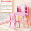 Kids Princess Vanity Desk Set with 2-Color LED Lighted Acrylic Mirror-Pink