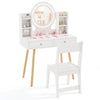 Kids Princess Vanity Desk Set with 2-Color LED Lighted Acrylic Mirror-White