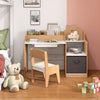 Kids Study Desk and Chair Set Children Study Table with Open Shelves-Natural