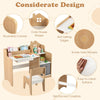 Kids Study Desk and Chair Set Children Study Table with Open Shelves-Natural