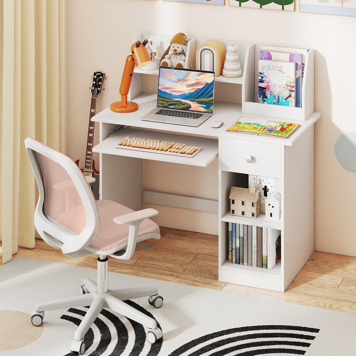 Kids Study Desk Multifunctional Student Desk-White