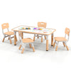 Kids Table and 4 Chairs Set with Graffiti Desktop for Home Daycare School-Natural