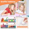 Kids Table and 4 Chairs Set with Graffiti Desktop for Home Daycare School-Natural