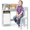 Kids Table and Chair Set with Hutch and Cabinet-Gray & White