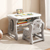 Kids Table and Chair Set with Tiltable Whiteboard and Book Stand-Grey