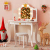 Kids Vanity Set with Lighted Mirror and Adjustable Brightness Pull-out Drawer and Stool-White
