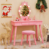 Kids Vanity Set with Lighted Mirror and Adjustable Brightness for Kids Aged 3-7 Years Old-Pink