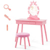 Kids Vanity Set with Lighted Mirror and Adjustable Brightness for Kids Aged 3-7 Years Old-Pink