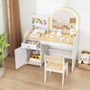 Kids Vanity Table and Chair Set with Shelves Drawer and Cabinet-Natural & White