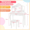 Kids Vanity Table and Stool Set with Real Glass Tri-Folding Mirror and Drawer-White