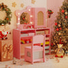 Kids Vanity with Lights Princess Vanity Table and Chair Set with 5 Drawers and 2 Compartments-Pink