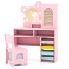 Kids Vanity with Lights Princess Vanity Table and Chair Set with 5 Drawers and 2 Compartments-Pink