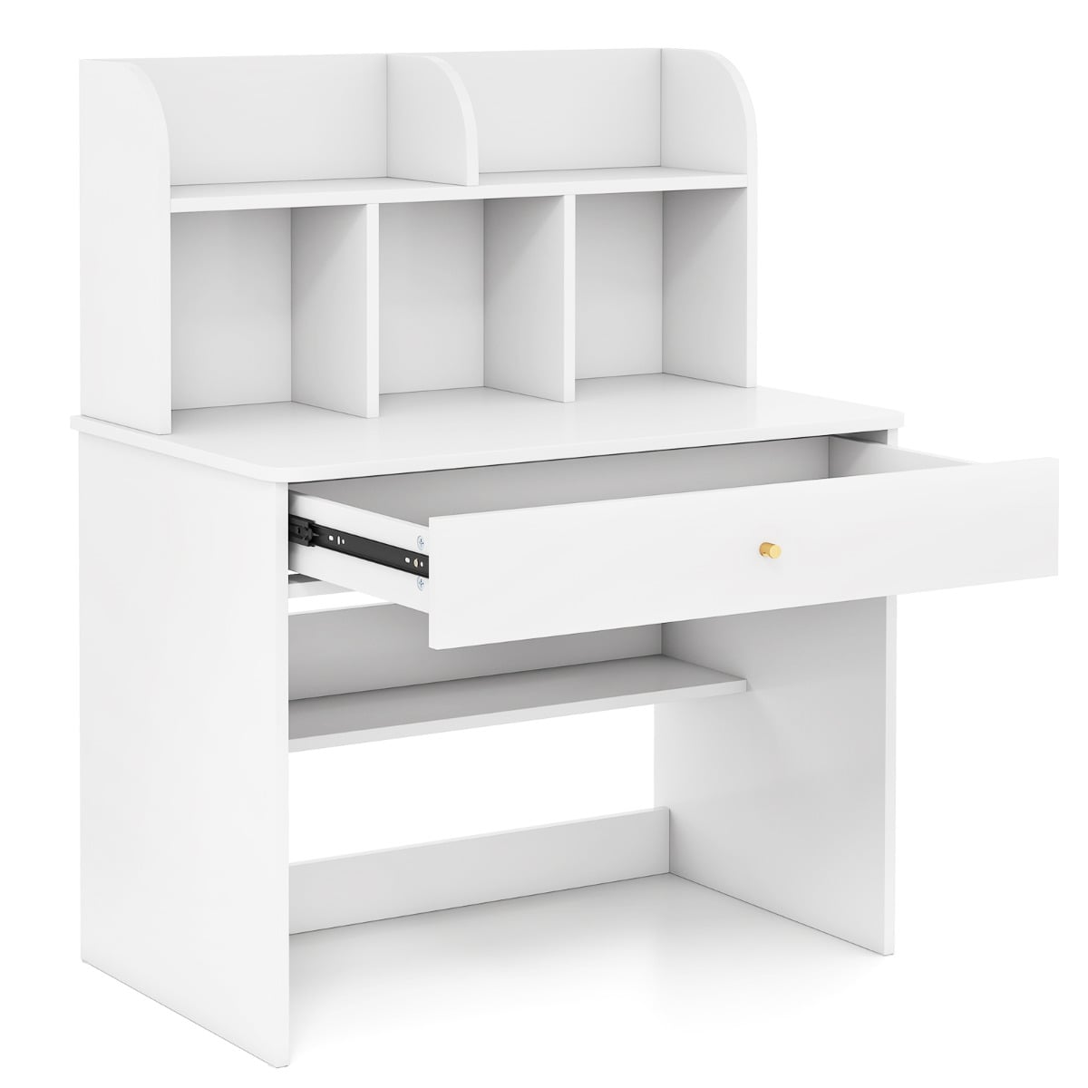Kids Wooden Study Desk with Drawer and Storage Shelf-White