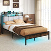 King Size Bed Frame with LED Light and Charging Station-Double Size