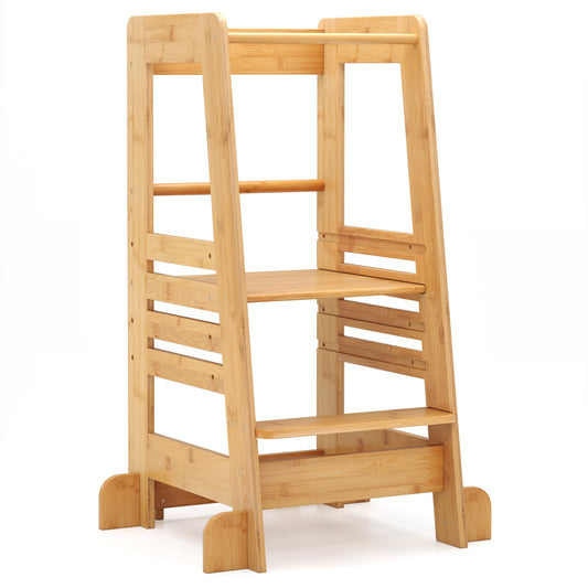 Kitchen Step Stool with safety rail in natural wood finish
