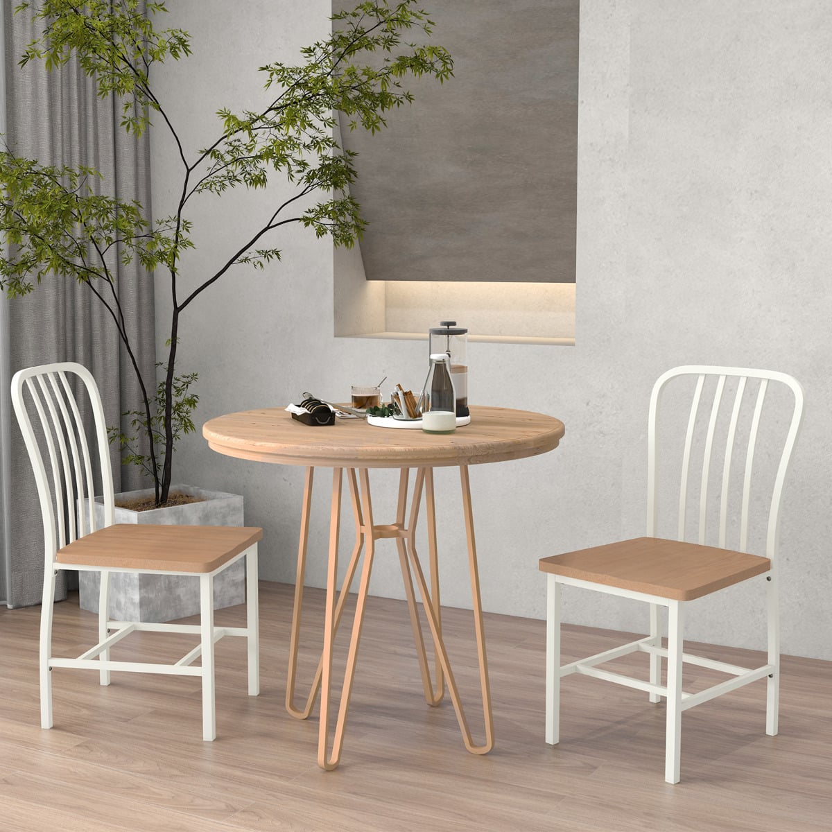 Kitchen Dining Chair Set of 4 with Ergonomic Seat and Footrest-White