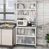 6-Tier Kitchen Pantry Cabinet Buffet Cabinet with Hutch-White