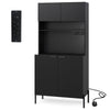 Kitchen Pantry Cabinet with Power Outlets and Wine Racks-Black
