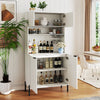 Kitchen Pantry Cabinet with Power Outlets and Wine Racks-White