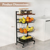 4-Tier Kitchen Storage Cart on Wheels with Height Adjustable and Removable Baskets