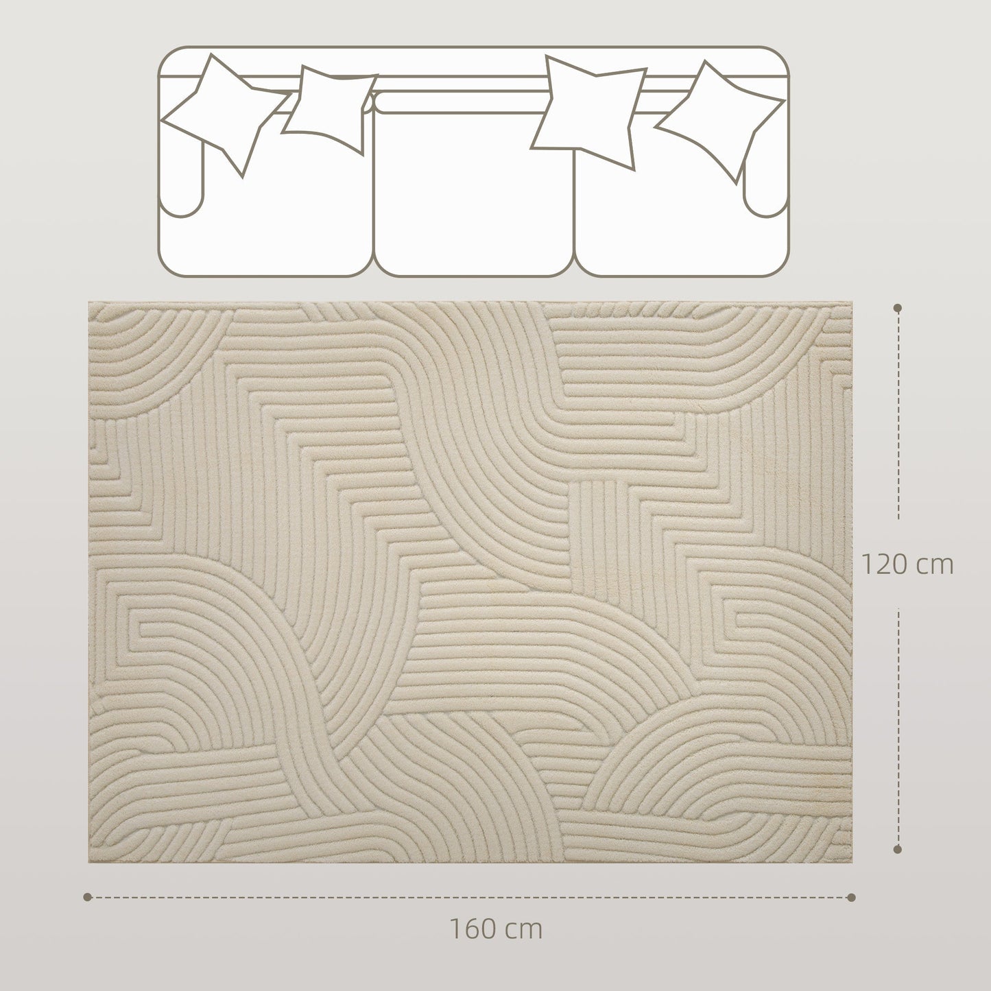 HOMCOM Modern Geometric Rug, Thick & Plush, Non-Slip, 160 x 120 cm - Cream, Living Room/Bedroom/Office