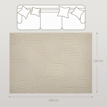 HOMCOM Modern Geometric Rug, Thick & Plush, Non-Slip, 160 x 120 cm - Cream, Living Room/Bedroom/Office