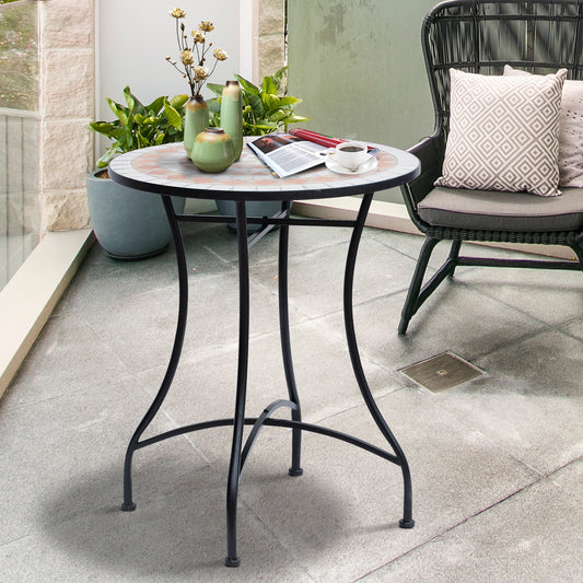 Outsunny 60 cm Mosaic Garden Table in Orange and White