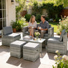 Outsunny 6 Piece Rattan Garden Furniture Set, Nesting Patio Conversation Set with Loveseat, Chairs, Table, Footstools, Dark Grey