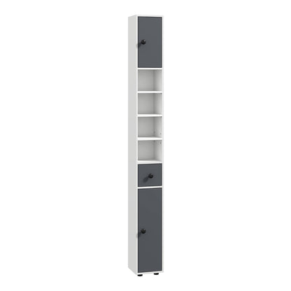 kleankin 180cm Slim Bathroom Cabinet, a tall grey and white storage unit with shelves and cupboards