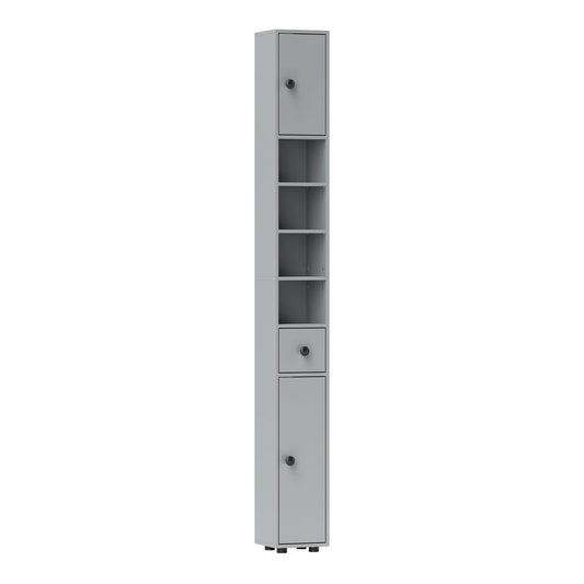 kleankin 180cm Slim Bathroom Cabinet, a tall grey storage unit with a drawer and cupboard doors