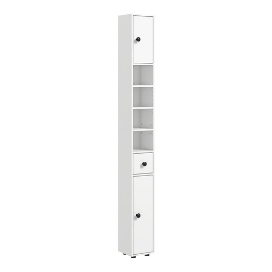 kleankin 180cm Slim Bathroom Cabinet, a tall white unit with a drawer and shelves